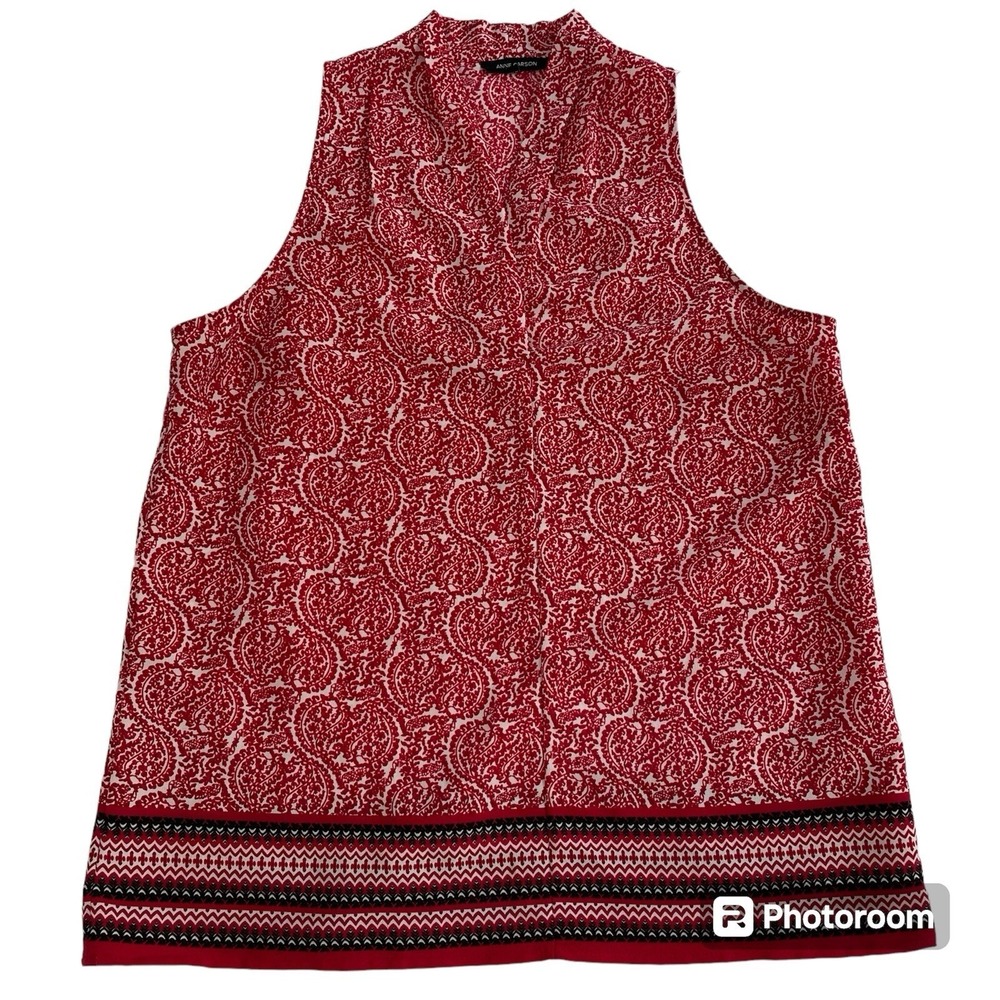ANNE CARSON Red White Paisley Mock Neck Sleeveless Blouse Top‎ Women's Size M